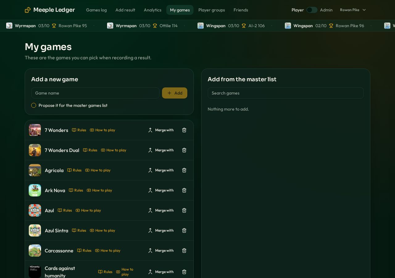 My games page preview
